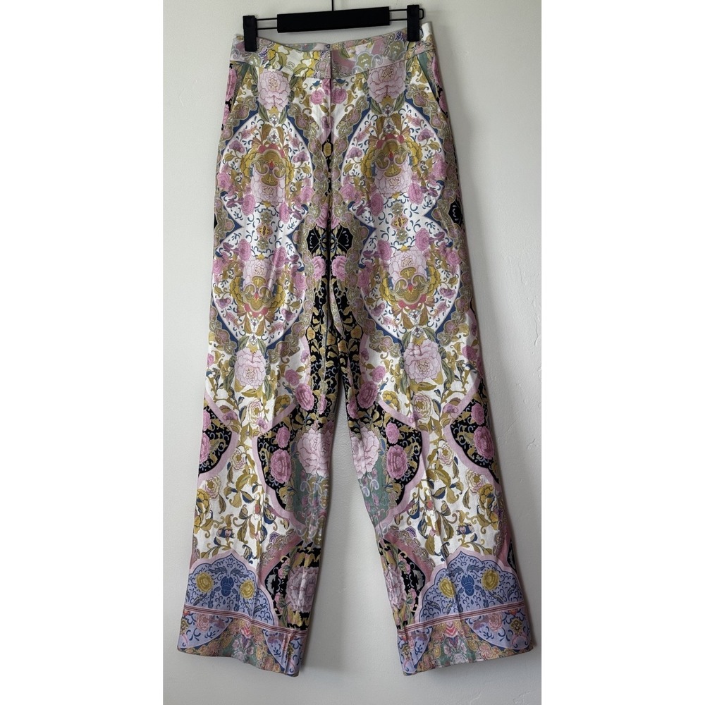 Elie Tahari High Rise Summer Damask Linen Blend Pants Women's size 2